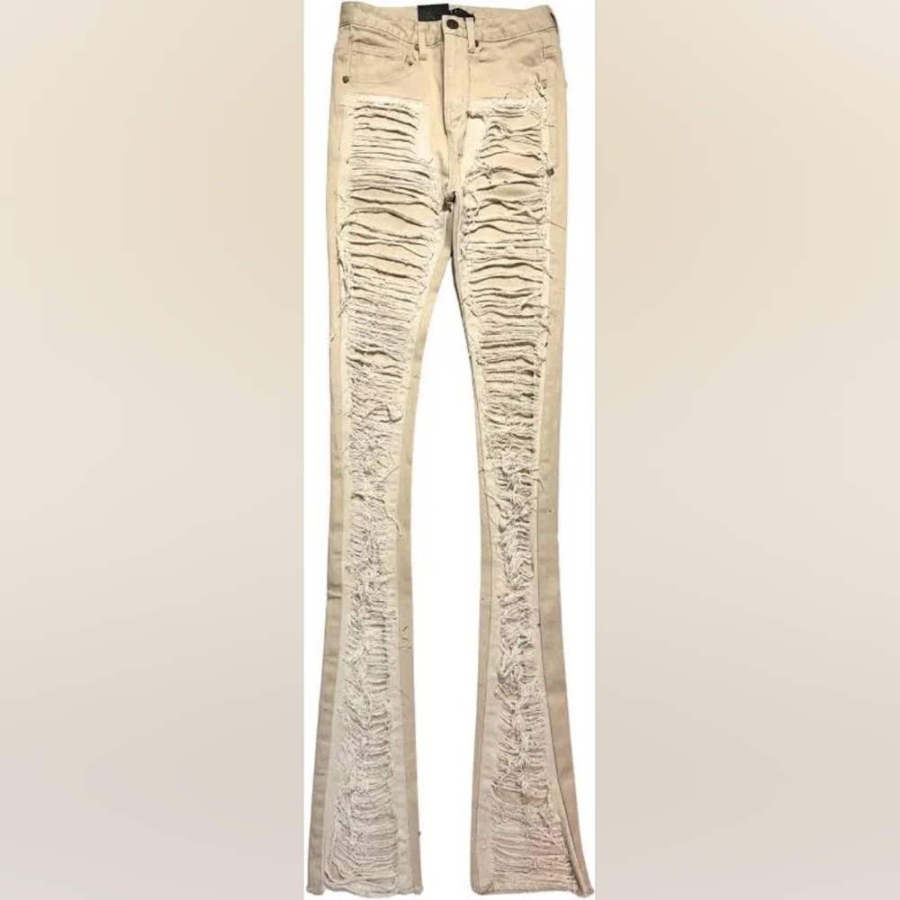KLOUD9 RIP AND REPAIR SUPER STACKED JEAN KHAKI JEANS MENS SZ 38X46